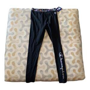 Champion leggings womens small black flower logo paisley pink junior new